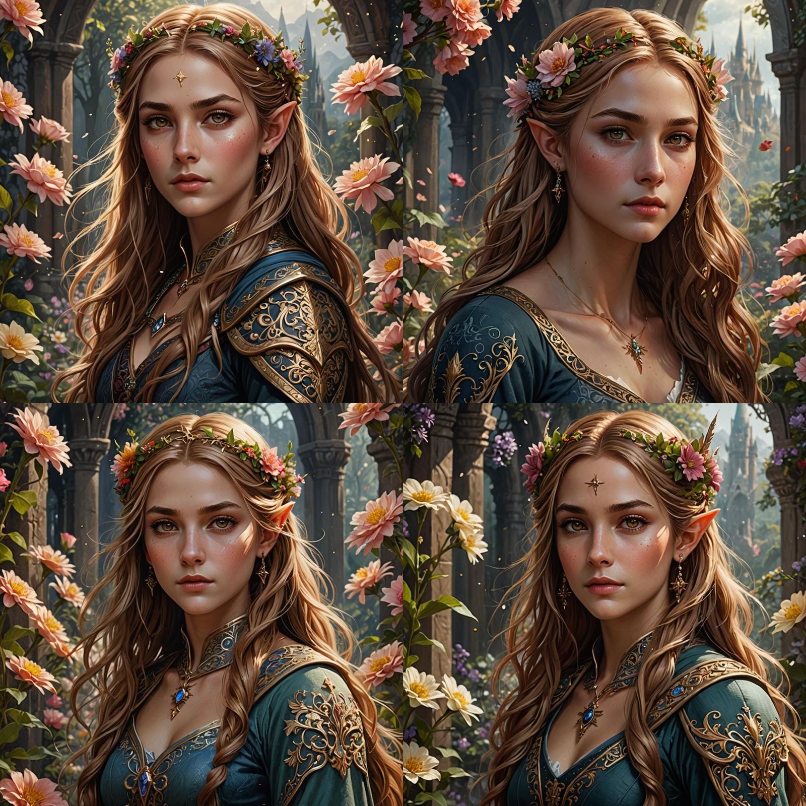 Beautiful High Elf Woman with Flowers in Hair