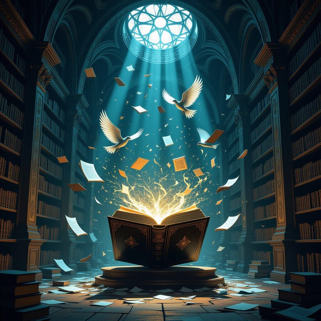 Flying Books in a Magical Forgotten Library