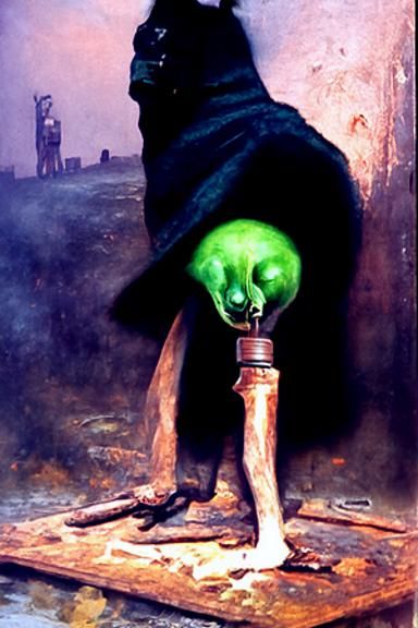 Sinister Goblin with Poison Vial in Beksinski Style