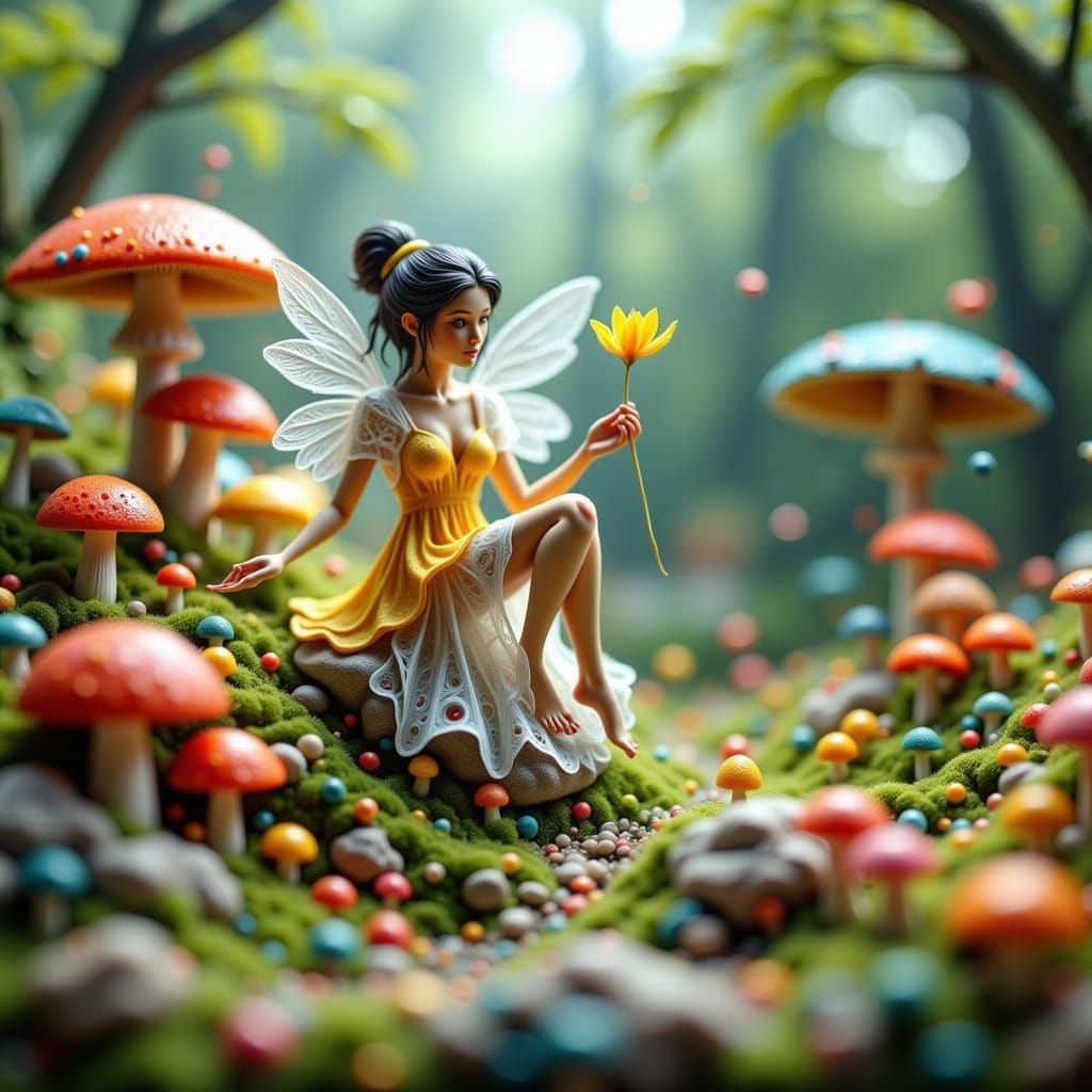 Microscopic Paper Fairies in Origami Landscape