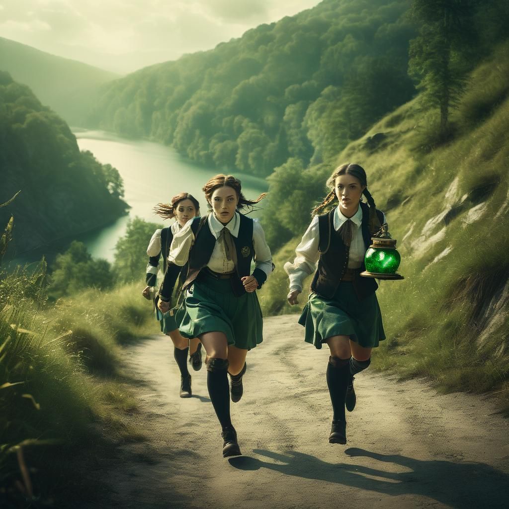 Steampunk Girls Race with Glowing Fishbowl