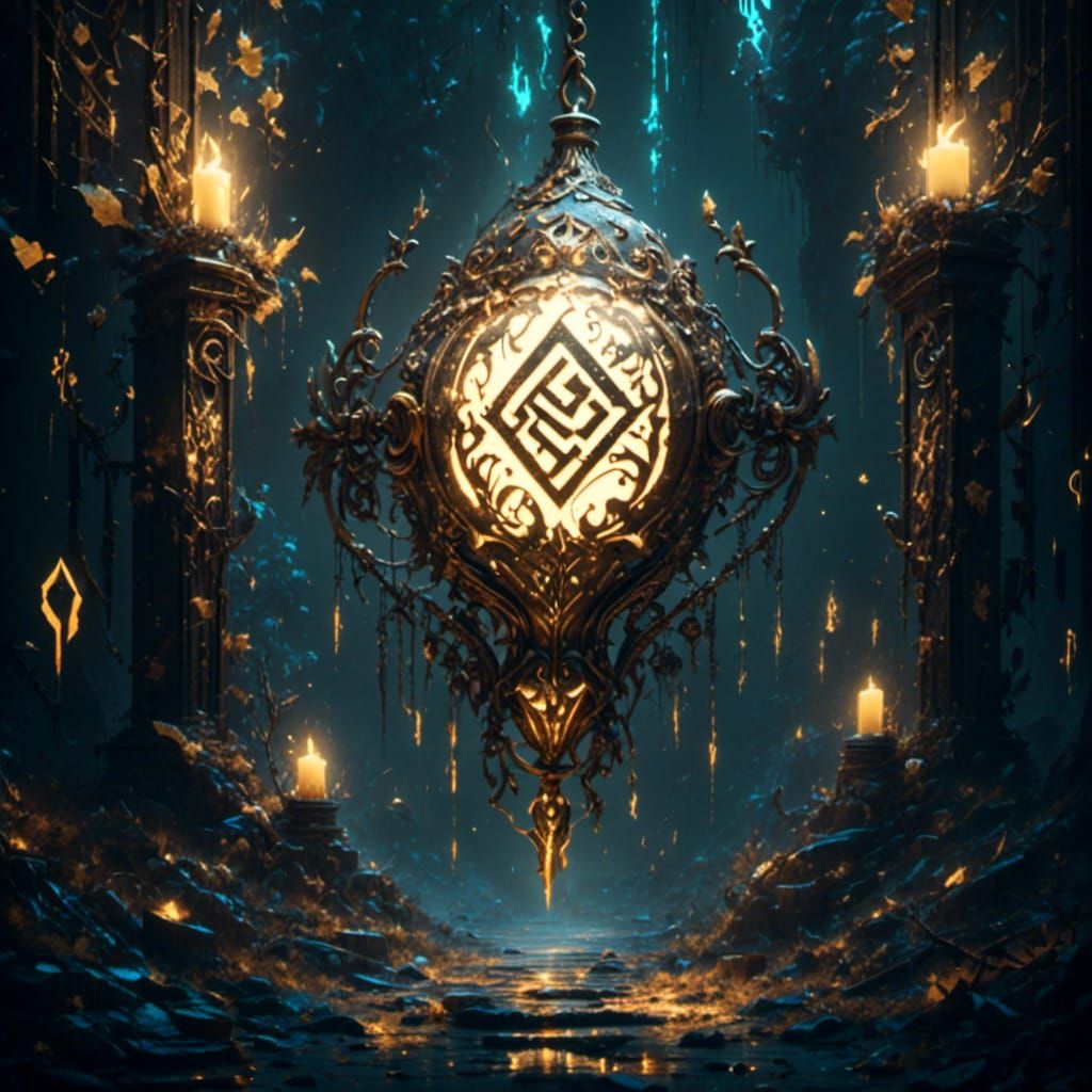 Glowing Runes Lantern Sprite with Gold Eyes