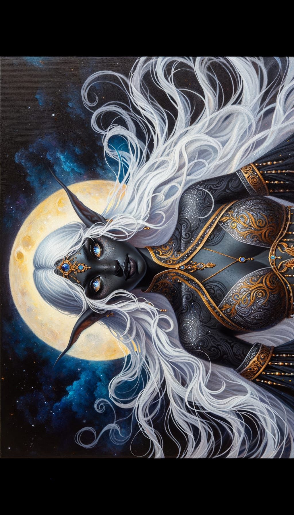 Elf Belly Dancer Oil Painting with Moon Aura