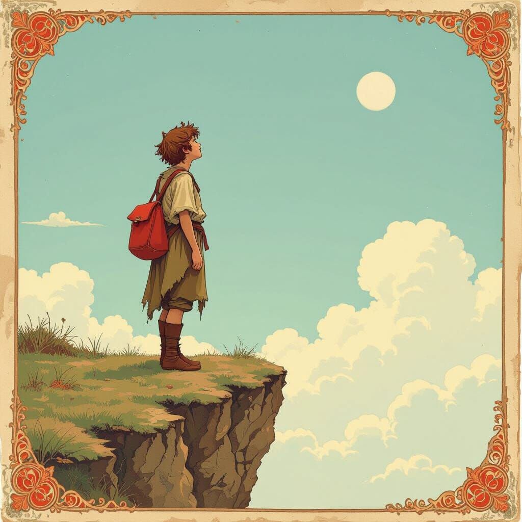 The Fool Tarot Card in Retro Art Nouveau Style