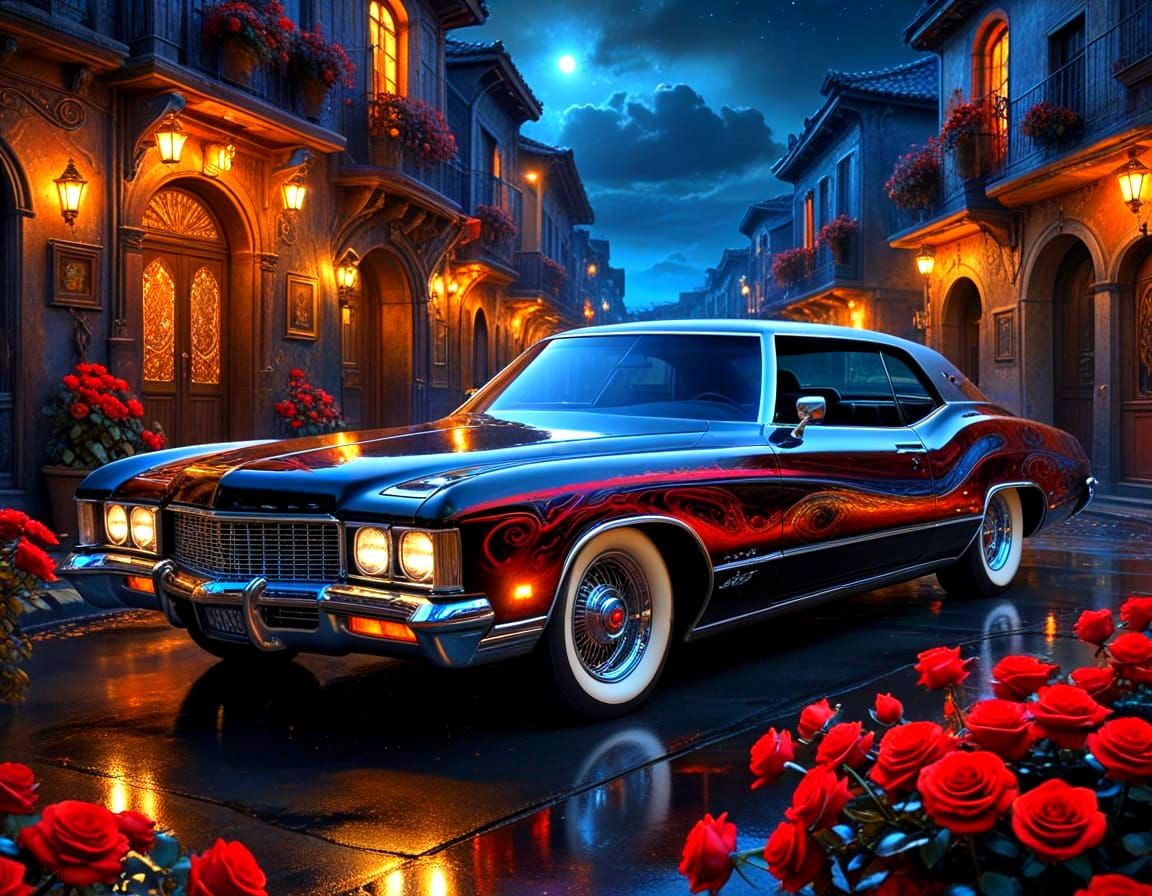 Custom 1972 Buick Riviera Lowrider in Surreal Cosmic Scene