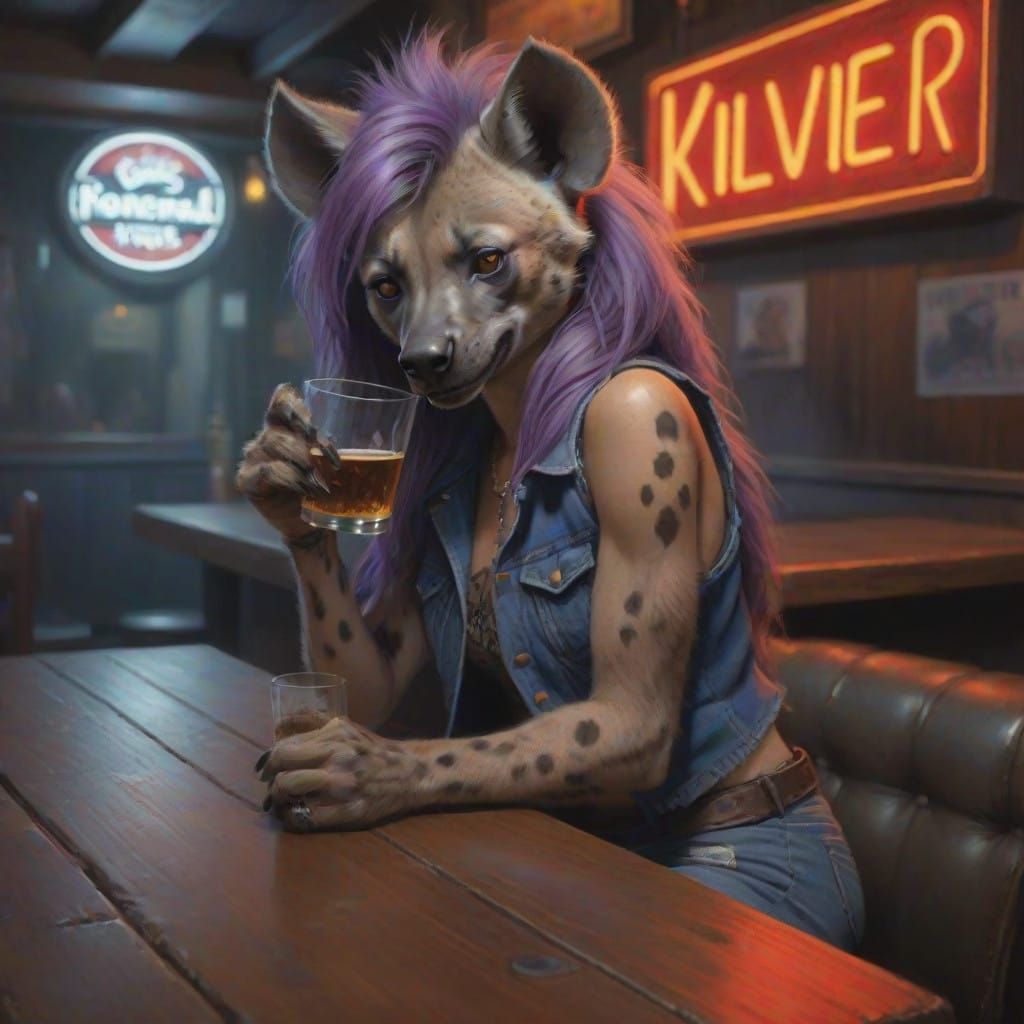 Feminine Feline Devotee Sips Whiskey in a Dive Bar