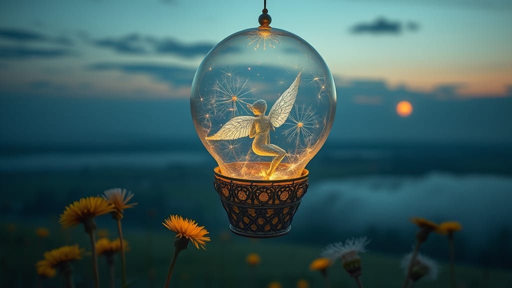 Ethereal Filigree Being in Dandelion Balloon
