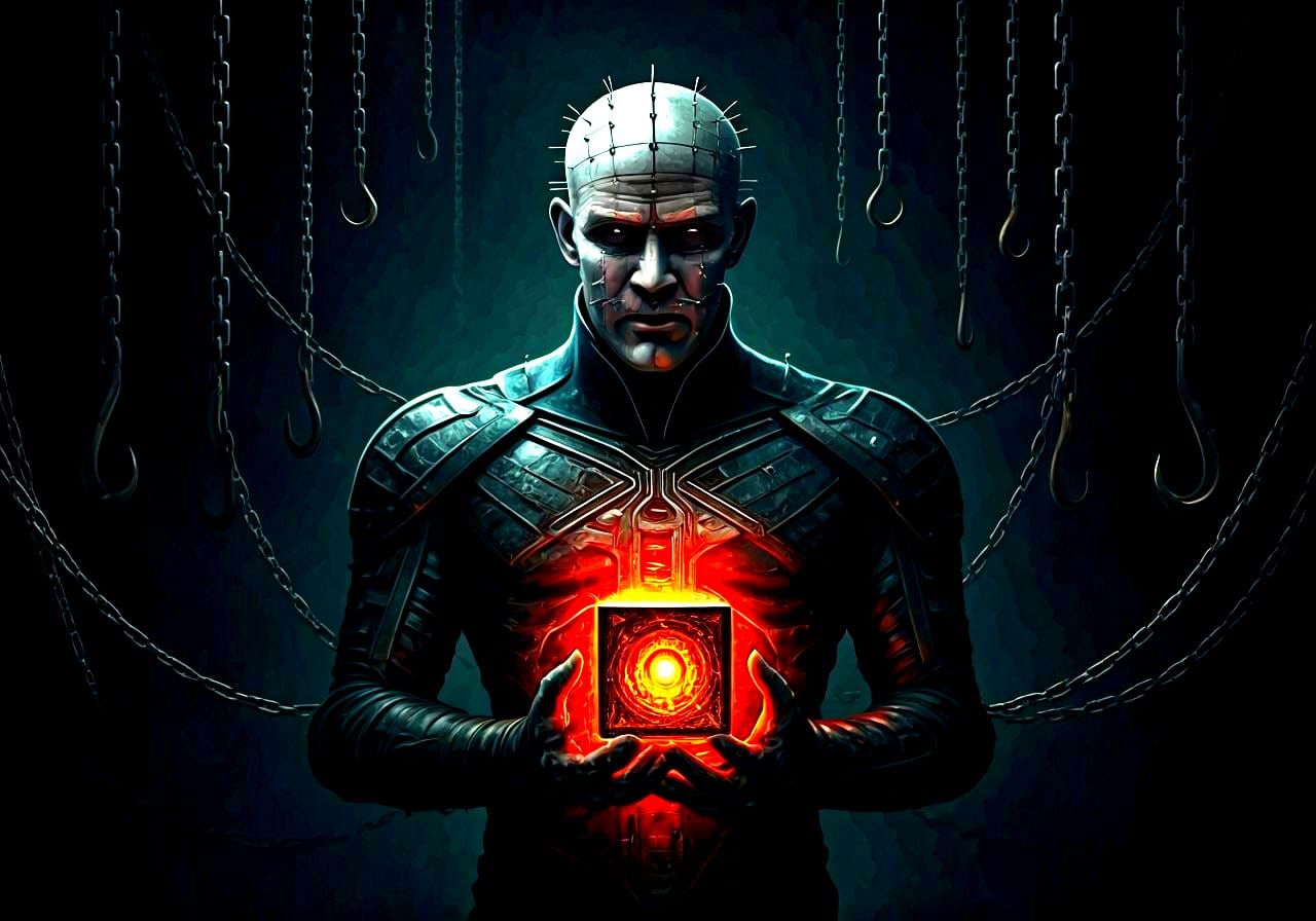 Horrifying Pinhead with Chains in Goya & Giger Style