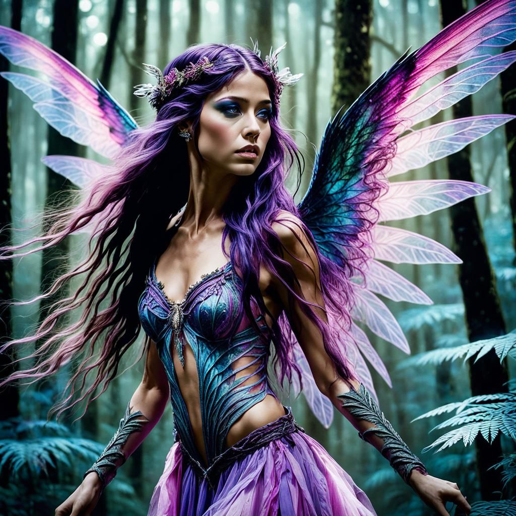 Enchanted Fairy with Iridescent Wings, Cinematic Still