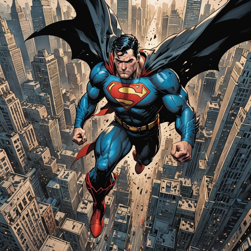 Superman Batman Fusion in Comic Style