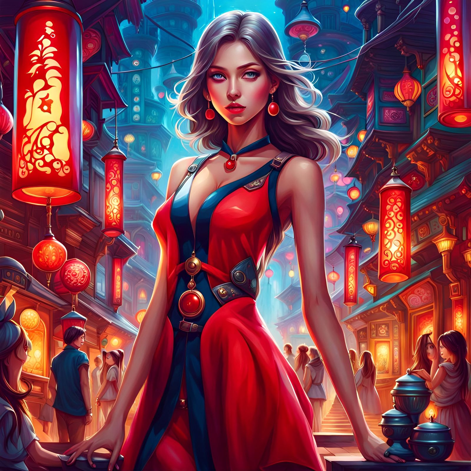 Woman in Streetwear, Digital Painting in Fairy Tale Style