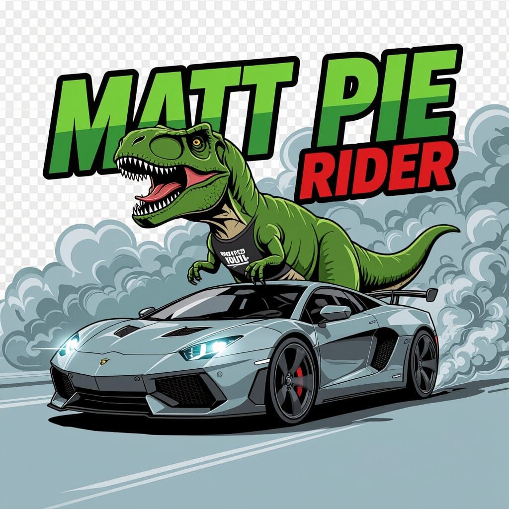 Funky T-Rex Drives Supercar in Muted Neon Tones