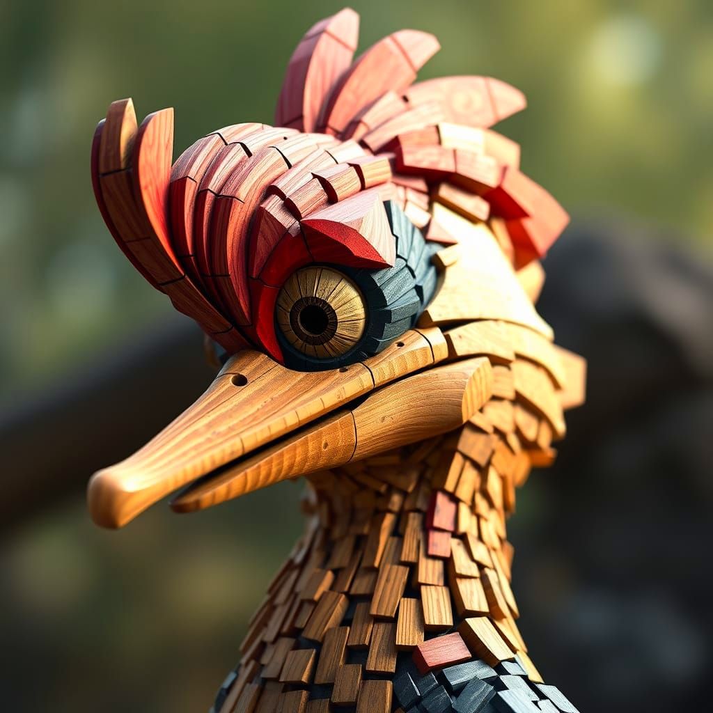 Woody Woodpecker Portrait Constructed of Wooden Blocks