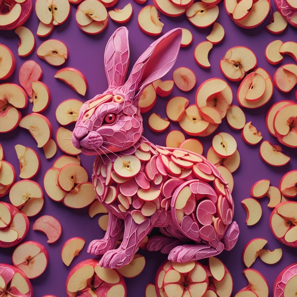 Apple Slice Rabbit in Synthwave Neon Style