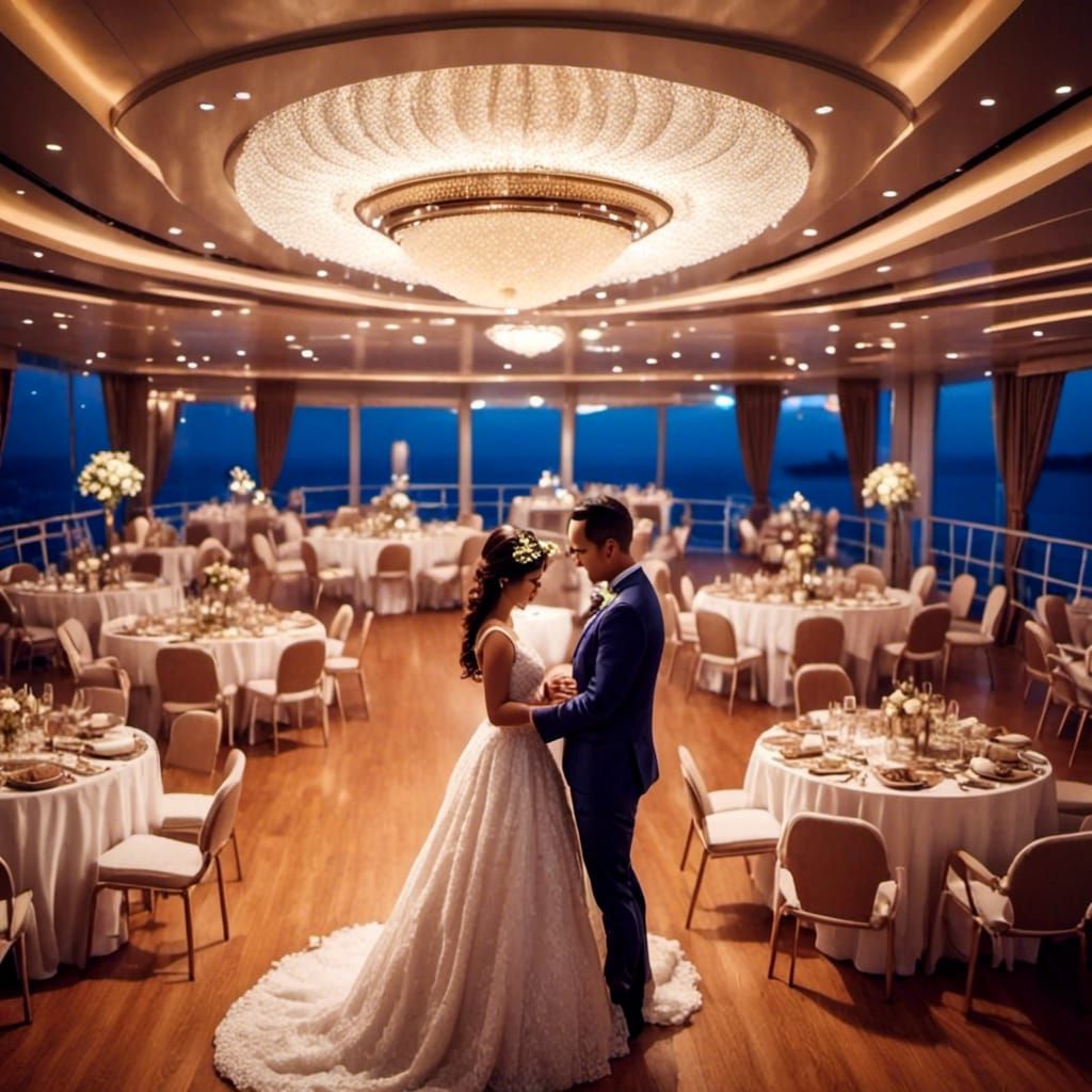 Night Wedding on Cruise Ship in Realistic Style