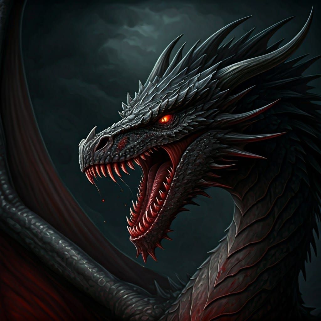Majestic Black Dragon Dominates Dark Night Sky