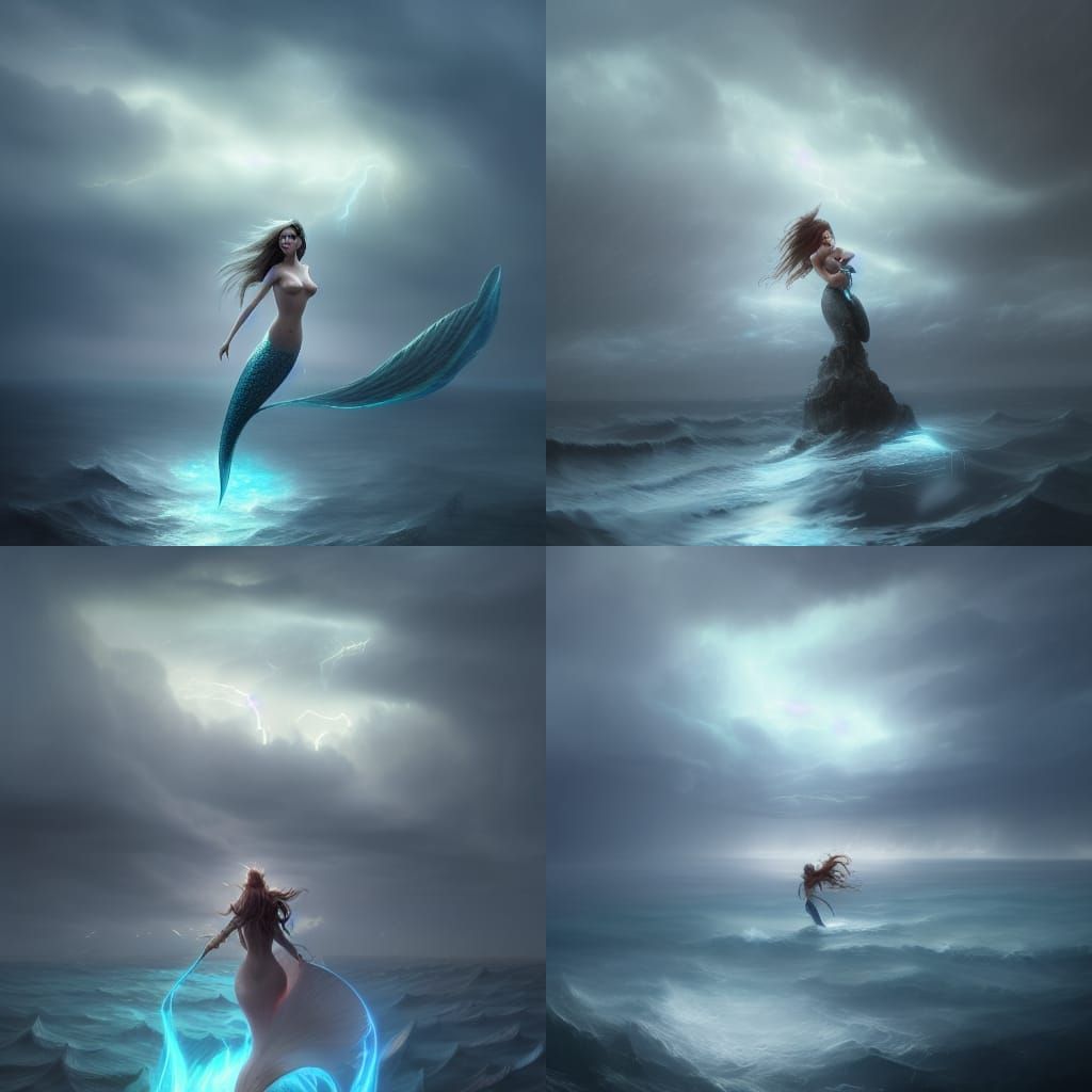 Electric Thunder Mermaid in Stormy Ocean Reef