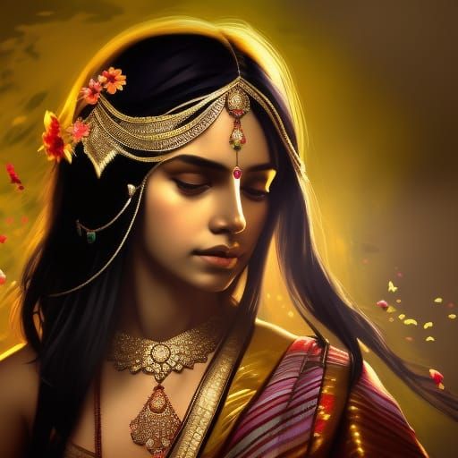 Indian Fairy Portrait in Saree, Detailed Digital Art