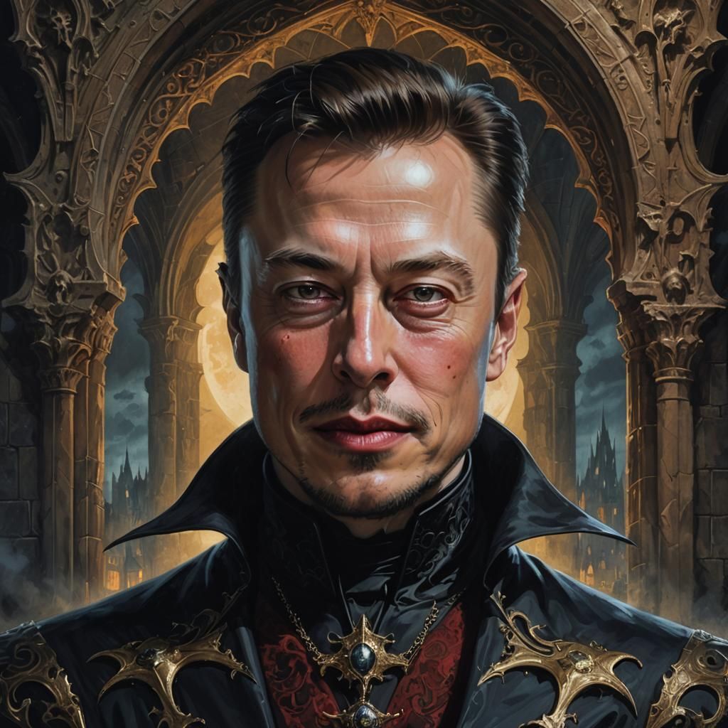 Elon Musk as Dracula in Dark Fantasy Style