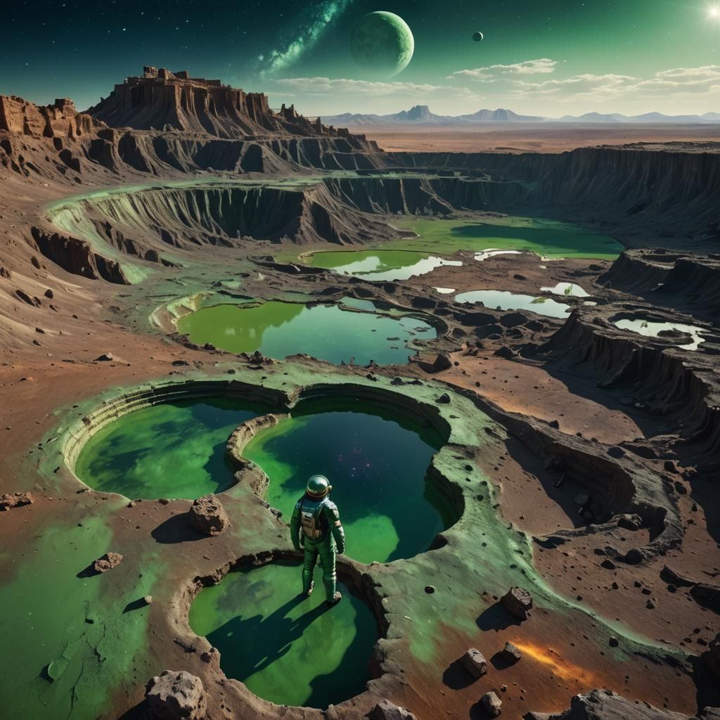 Astronaut Overlooking Ancient Ruins on Distant Planet
