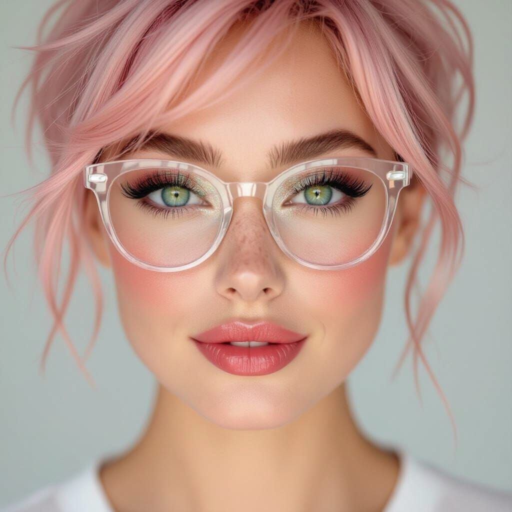 Photorealistic Portrait of a Woman with Pink-Blonde Pixie Ha...