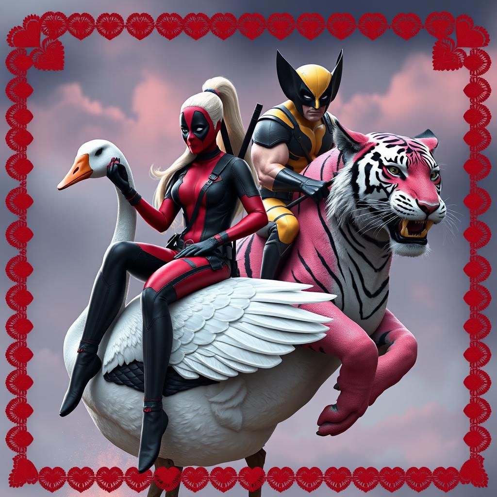 Lady Deadpool and Wolverine's Surreal Animal Ride