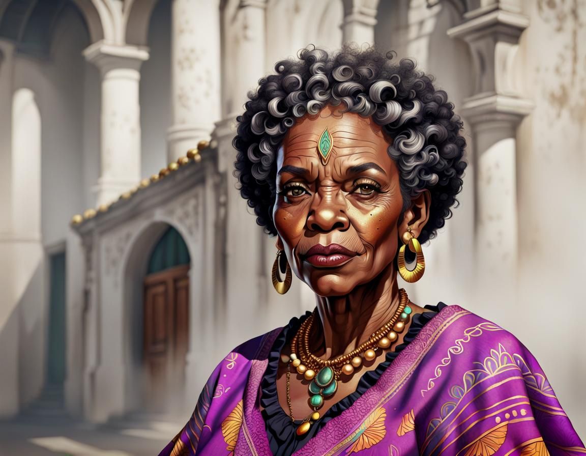 Afro-Brazilian Elder in Candomblé Attire: Fantasy Illustrati...