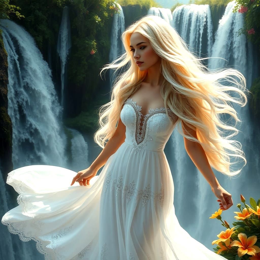 Surreal Woman and Victoria Falls: Oil on Canvas