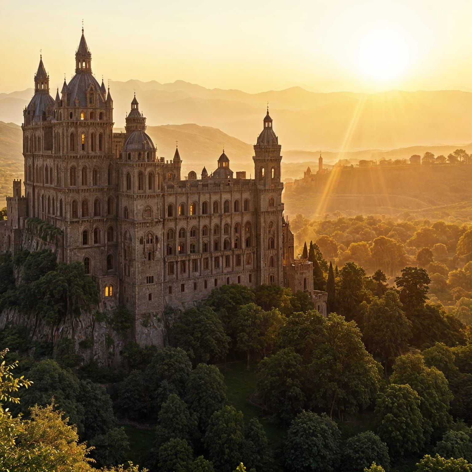 Gothic Castle Landscape at Golden Hour