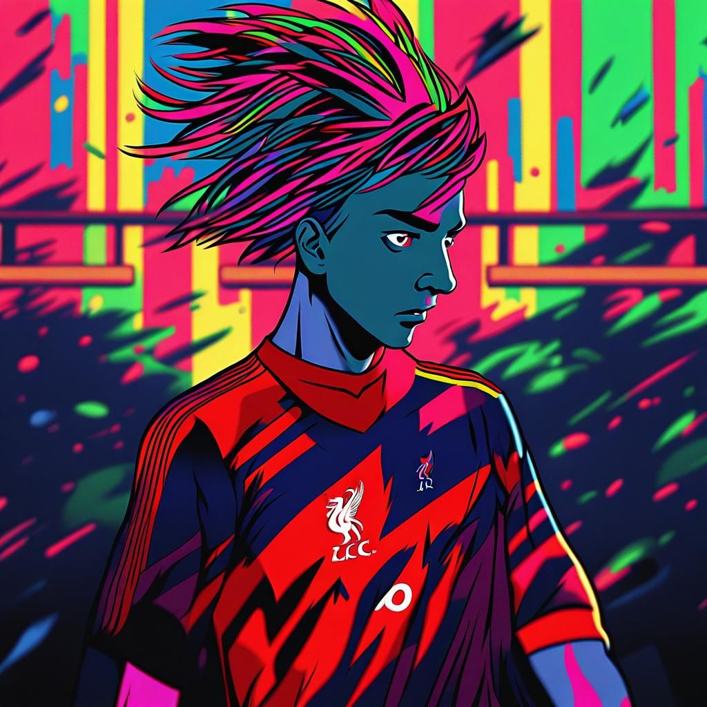 Anime Portrait: Liverpool Uniform on Soccer Field