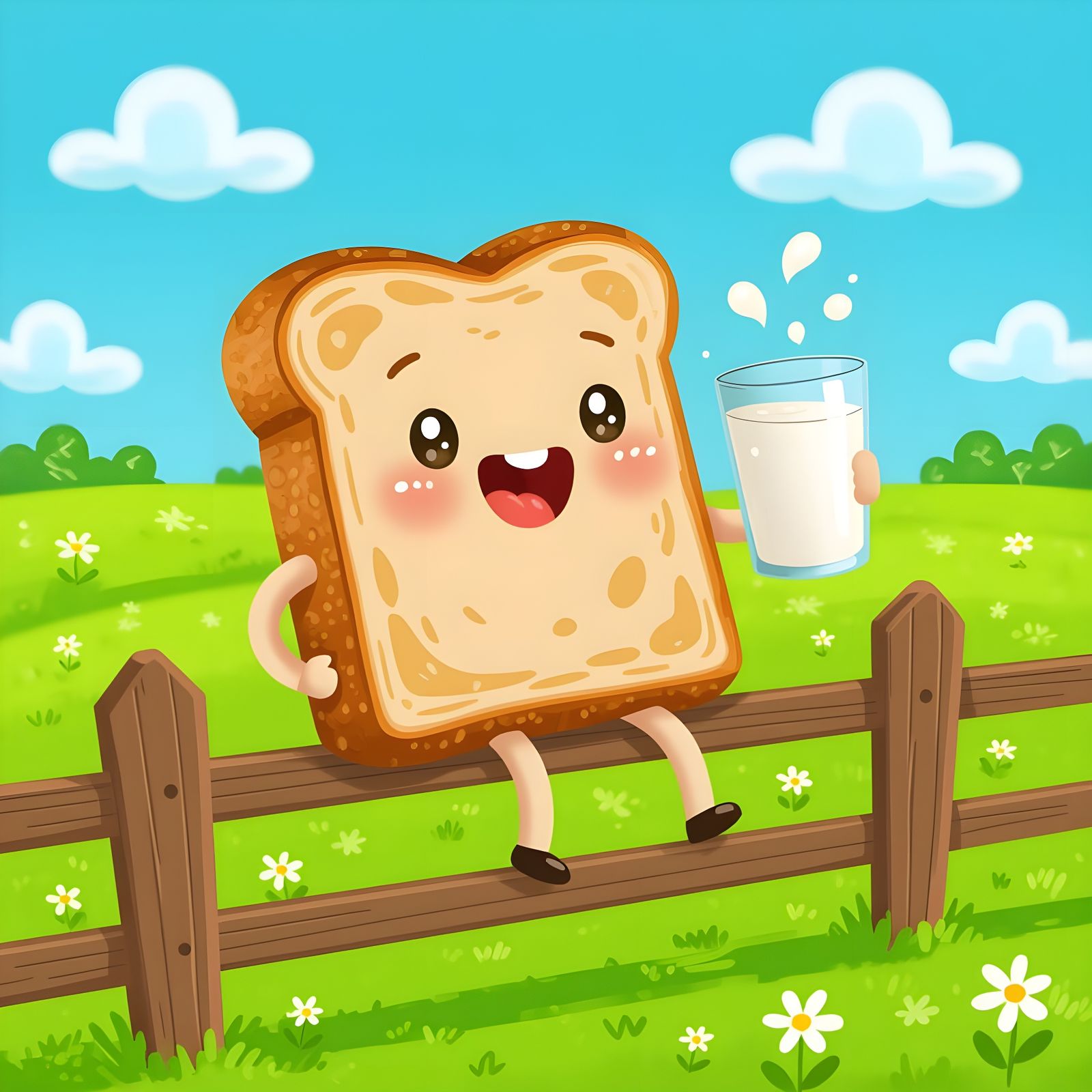 Happy Toast on Fence in Grassy Pasture