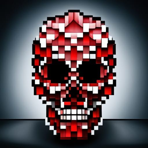 Red Pixel Skull Digital Art
