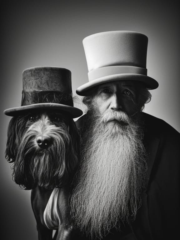 Portrait of Old Man with Dog in Ambient Light