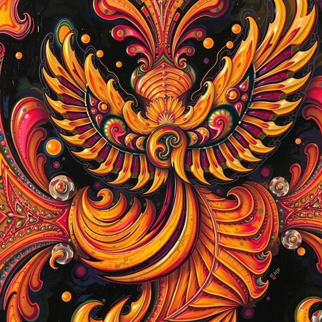 Abstract Expressionism with Swirling Fractals and Metallic H...