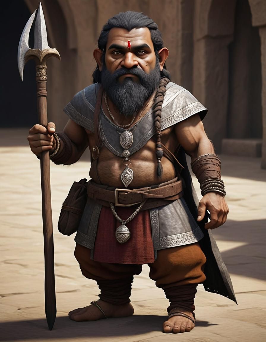 Realistic Dwarf Indian Human in Medieval Garb