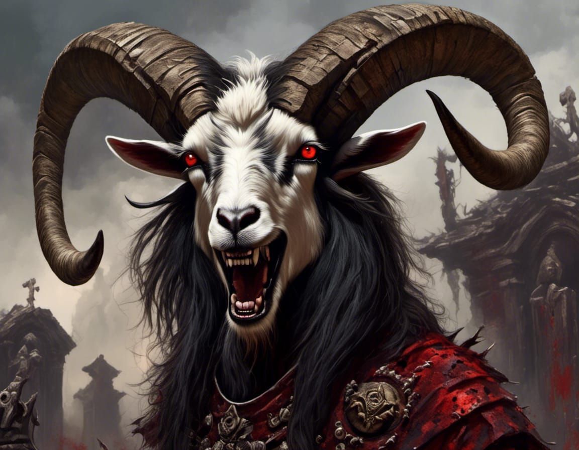 Zombie Goat in Graveyard Horror