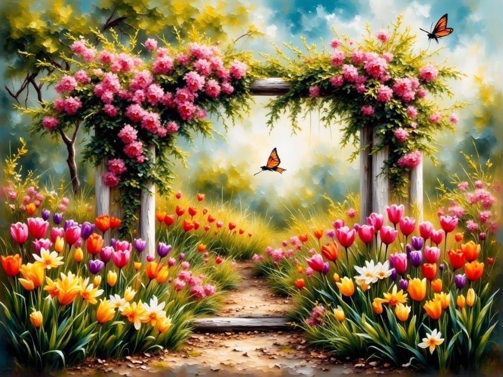 Vibrant Spring Garden in Grunge Style