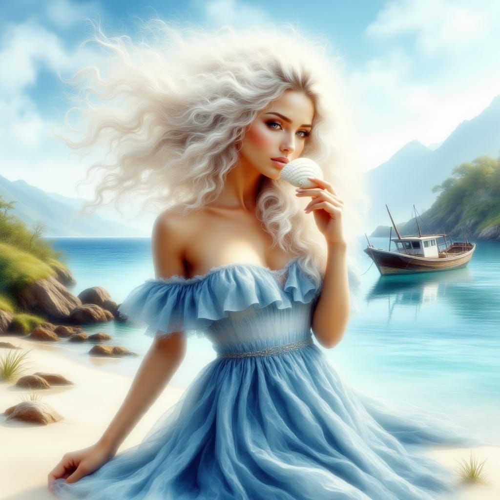 Ethereal Nautical Goddess in Double Exposure Watercolor