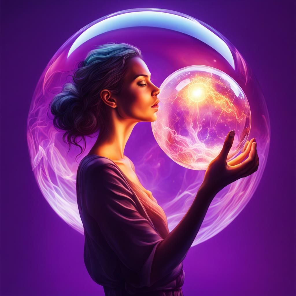 Glowing Crystal Ball with Woman Inside: Hyperrealistic Art