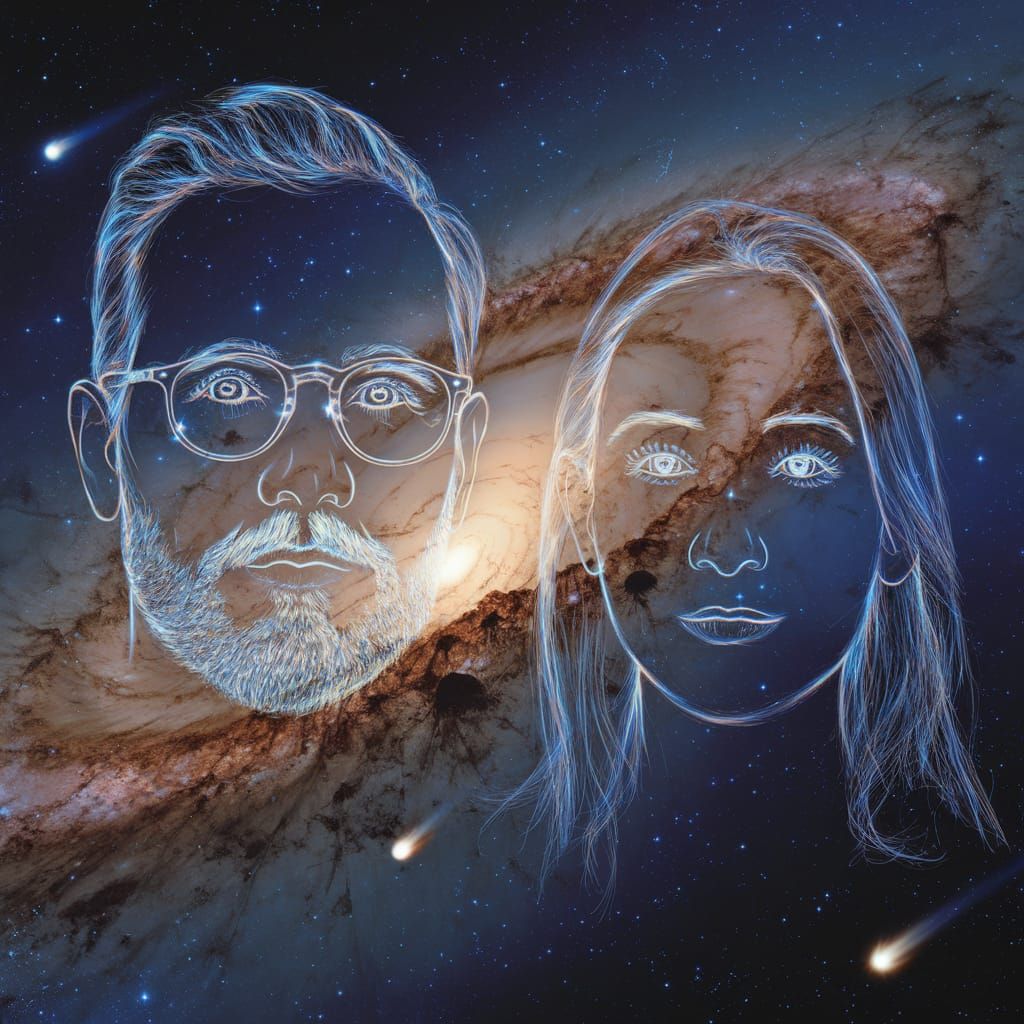 Celestial Twins: Galactic Faces in Holographic Detail