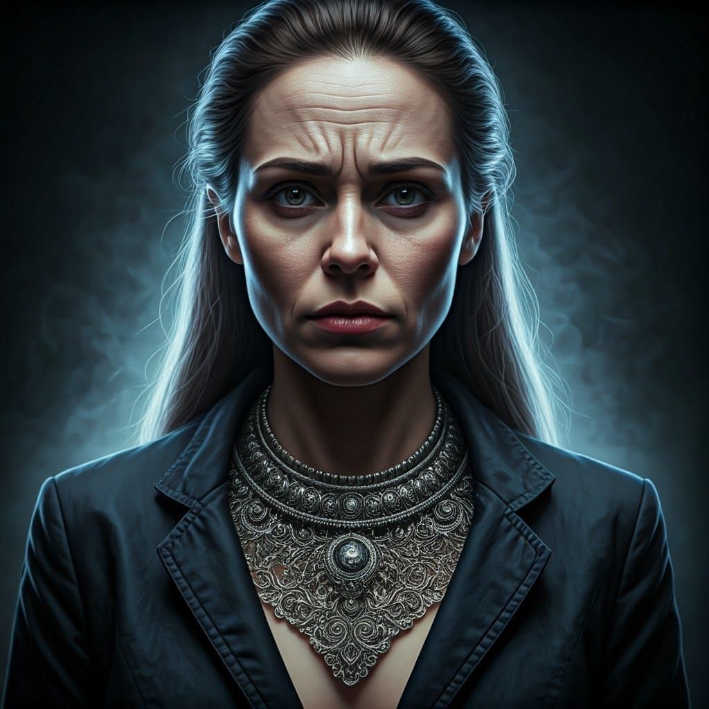 Melancholic Woman with Silver Necklace in Hyperrealism Style