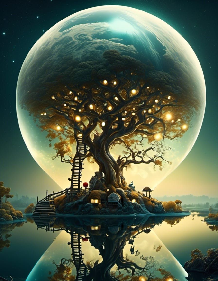 Glass Apple Planet in Universe, Digital Illustration