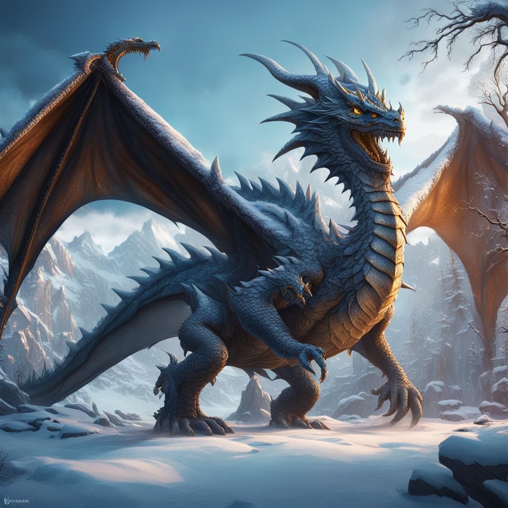 Detailed Snow Dragon Matte Painting in 8K