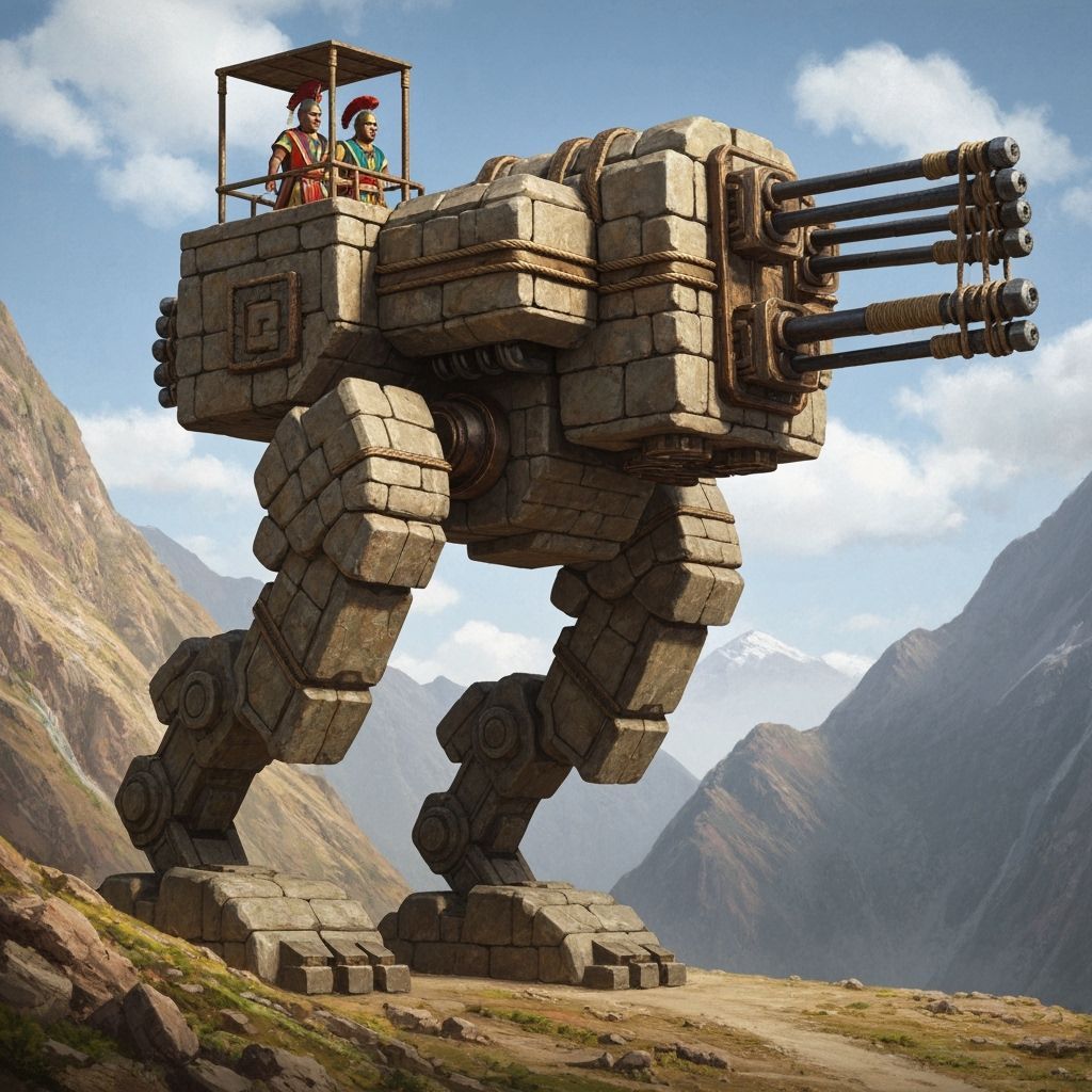 Incan Stone Mecha Walker Patrols Mountain Pass