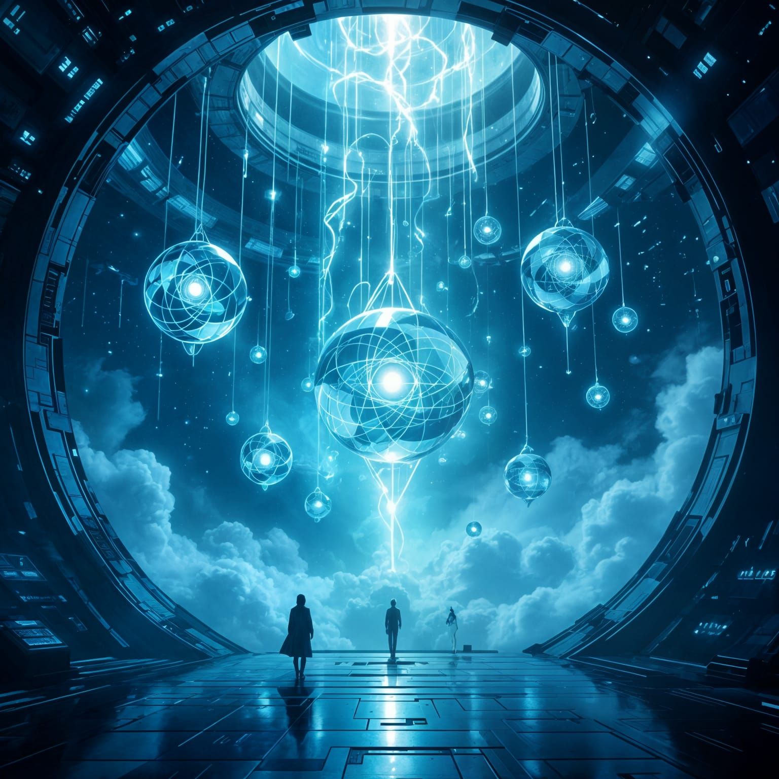 Surreal Sci-Fi Quantum Chamber with Pulsing Symbols