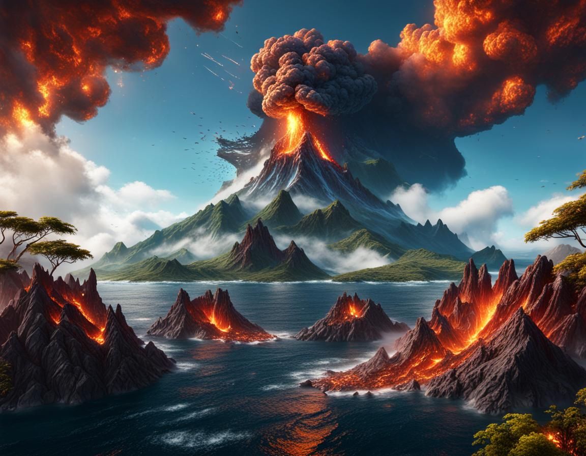 Volcanic Island Eruption: Fantasy Concept Art