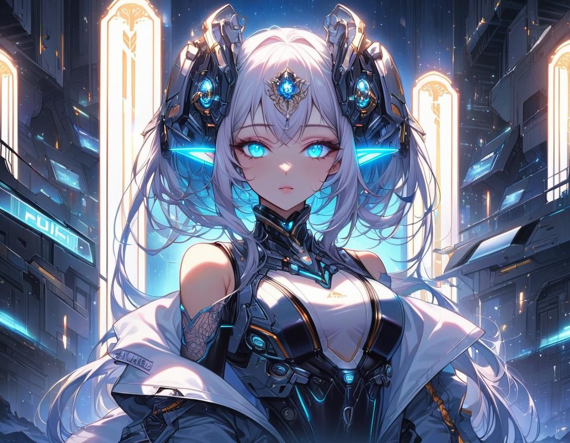 Futuristic Elf Soldier with Plasma Rifle in Anime Style