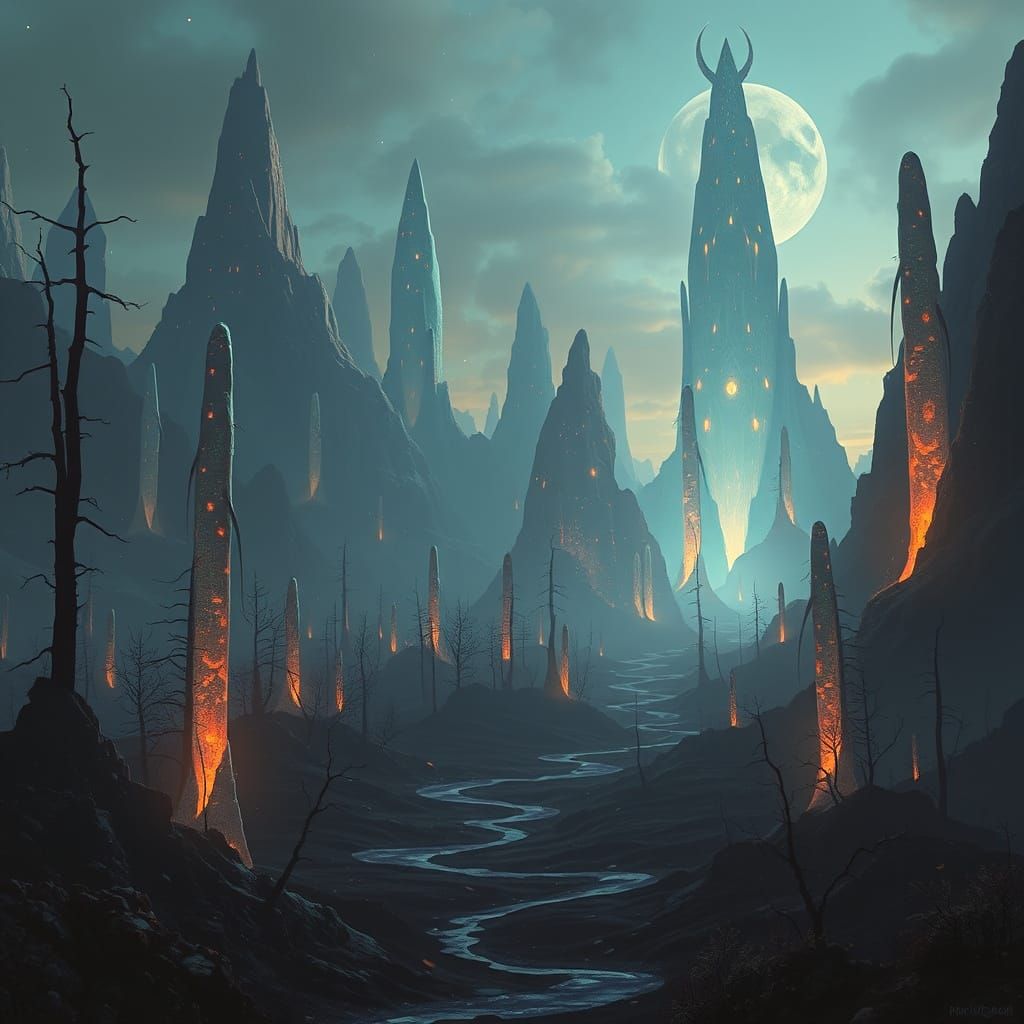 Eerie Alien World with Crystalline Mountains