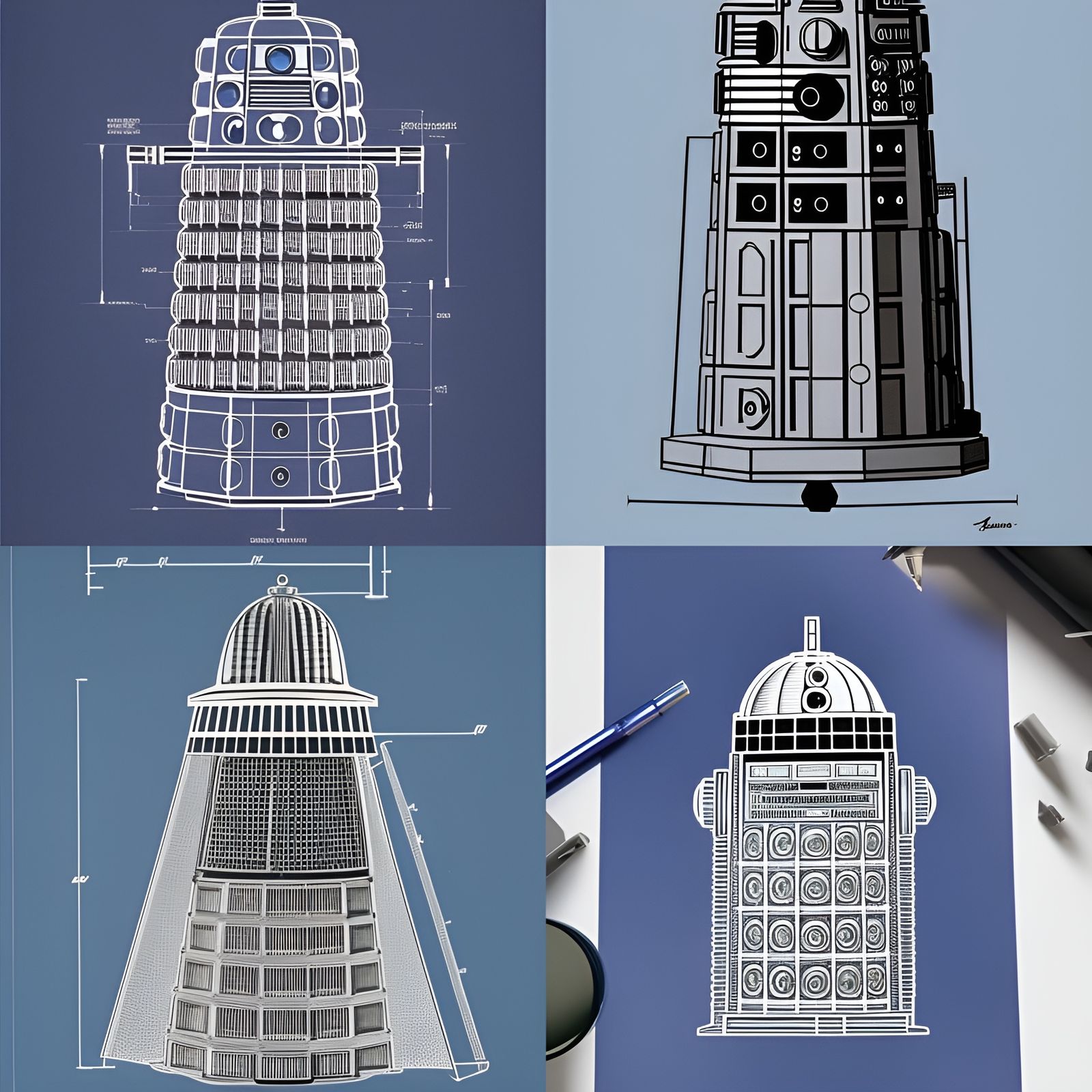 Detailed Dalek Blueprint Technical Drawing