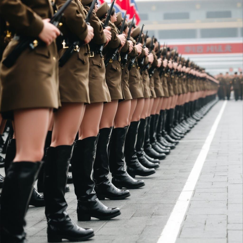 Women in Military Uniform Parade in North Korea
